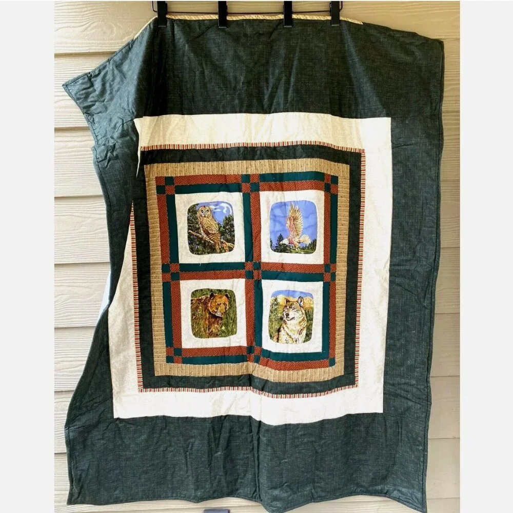 Handmade Cotton Quilt Lodge Animal Patchwork Cover Lap Blanket Throw 32